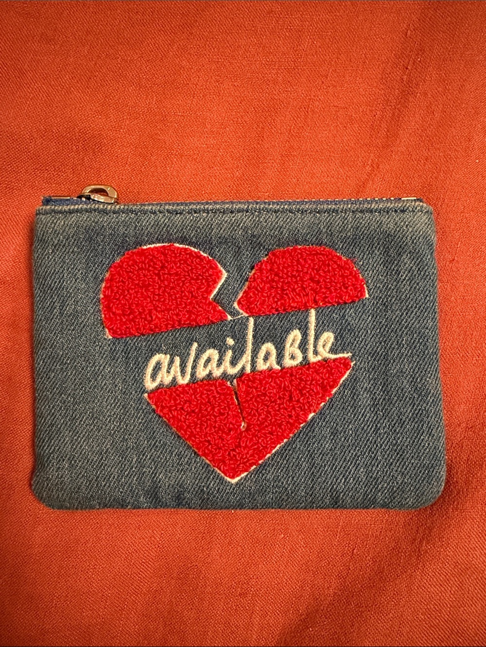 Denim Zip Pouch with Red Heart Applique
